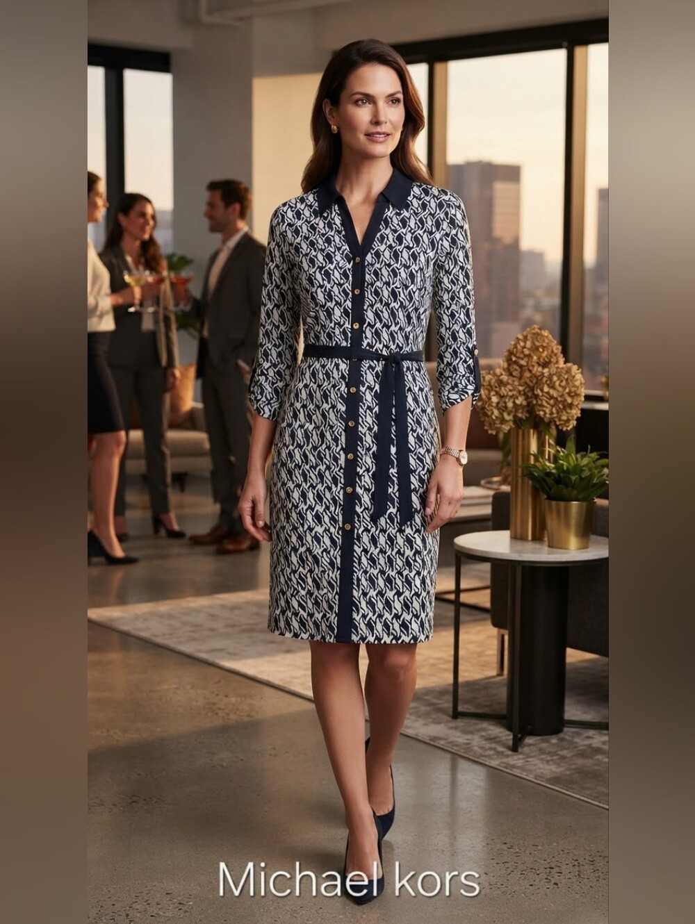 MICHAEL KORS Sublime Robe chemisier motif géométrique - Ornements Dorés